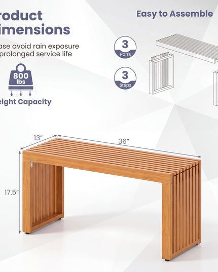 GIANTEX 36" Acacia Wood Outdoor Bench with Slatted Seat & Wooden Frame (1/2)