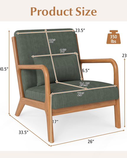 Giantex Modern Corduroy Upholstered Lounge Chair with Rubber Wood Armrests