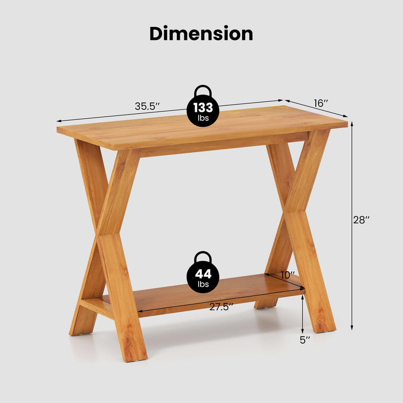 Giantex Solid Teak Wood Console Table with Storage Shelf