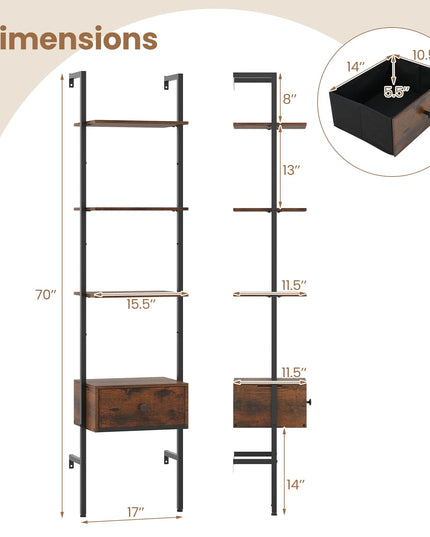 Giantex 5 Tier Ladder Bookcase with Drawer for Living Room