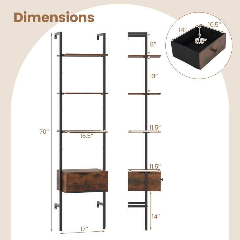 Giantex 5 Tier Ladder Bookcase with Drawer for Living Room
