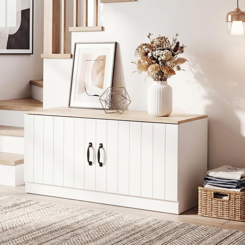 Banc de rangement pour chaussures Giantex 2 portes avec rangement et étagères réglables Charge maximale de 136 kg