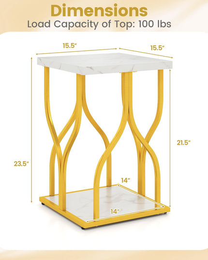 Giantex 2-Tier End Table with Storage Shelf & Gold Petal-Inspired Geometric Metal Frame