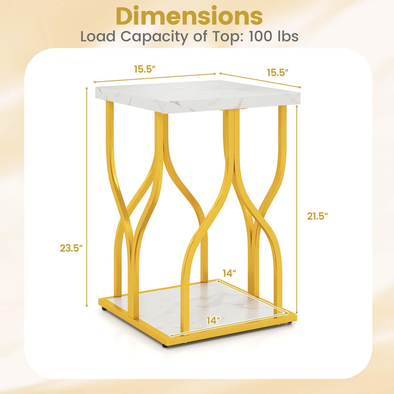Giantex 2-Tier End Table with Storage Shelf & Gold Petal-Inspired Geometric Metal Frame