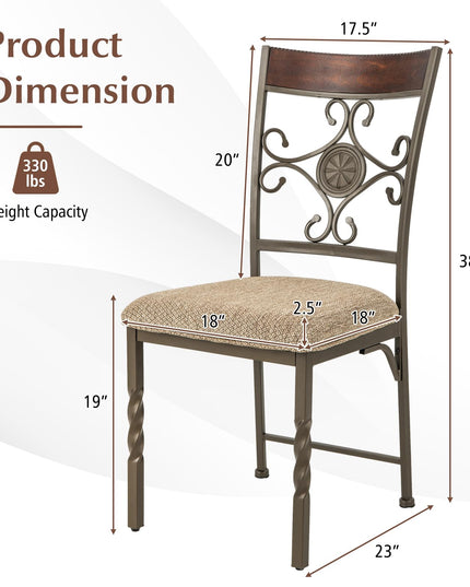 Giantex Upholstered Dining Chair Set, Vintage Metal Dining Chairs with Soft Padded Seat Cushion
