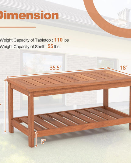 Giantex Hardwood Patio Coffee Table - 2-Tier Wooden Coffee Table