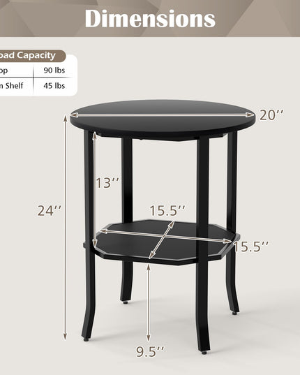 Giantex Lot de 1/2 tables d'appoint rondes à 2 niveaux pour canapé (50,8 cm x 61 cm)