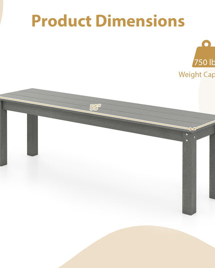 Giantex 55" HDPE Outdoor Bench 2-3 People Weatherproof Backless Patio Garden Benc