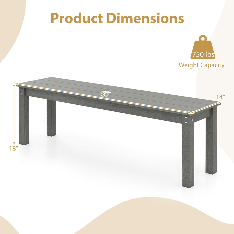 Giantex 55" HDPE Outdoor Bench 2-3 People Weatherproof Backless Patio Garden Benc