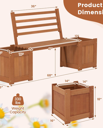 Giantex 2 in 1 Outdoor Bench with Backrest & 2 Raised Garden Beds