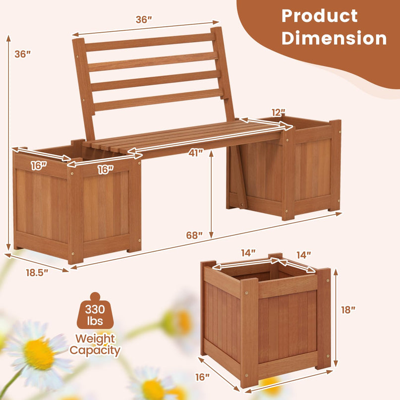 Giantex 2 in 1 Outdoor Bench with Backrest & 2 Raised Garden Beds