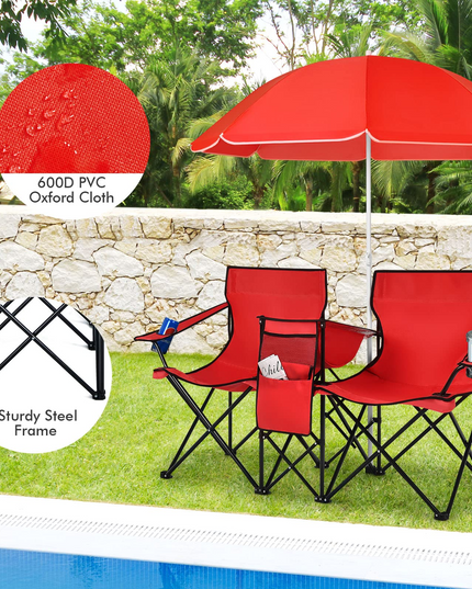 Giantex Camping Chairs Double Folding Chair with Canopy