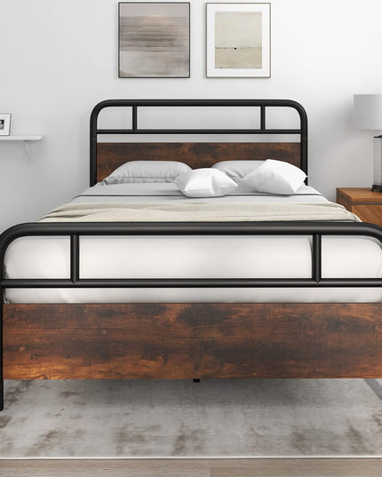 Giantex Full Size Metal Bed Frame with Wood Headboard and Footboard
