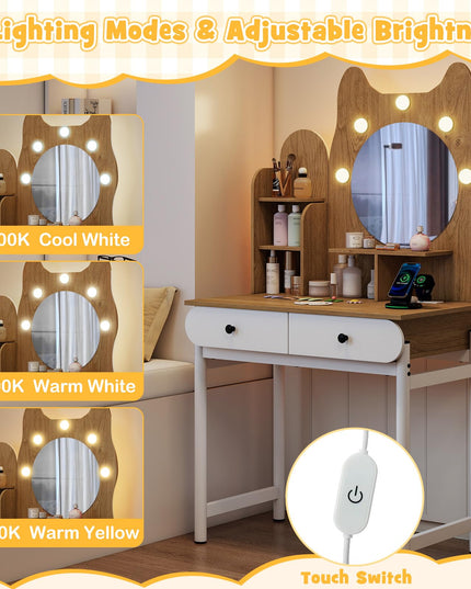Makeup Vanity Desk with Lights & Mirror for Girls & Teenagers Bedroom