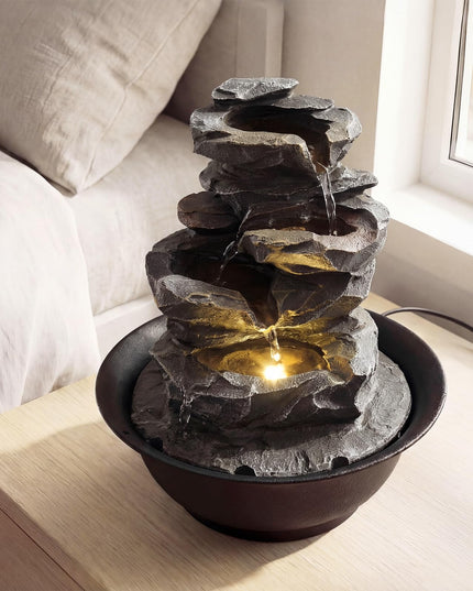 Giantex Warm Light Rock Tabletop Water Fountain Zen Meditation