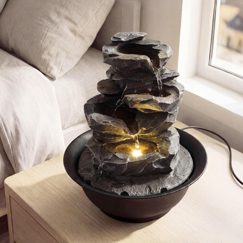 Giantex Fontaine d'intérieur de table lumineuse chaude Rocher Méditation Zen