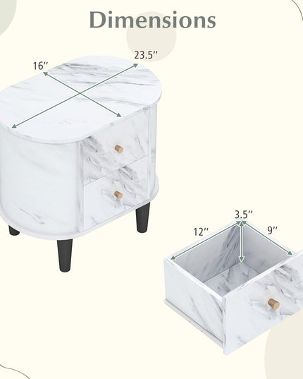 Giantex 2-Drawer Modern Faux Marble Bedside Table with Storage for Small Space