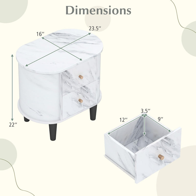 Giantex 2-Drawer Modern Faux Marble Bedside Table with Storage for Small Space