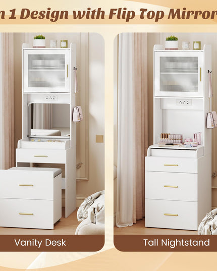 Coiffeuse 3-en-1 CHARMAID avec miroir rabattable