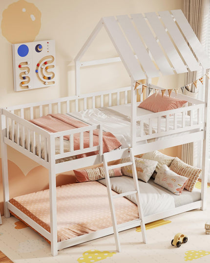 Giantex Twin Over Twin House Bunk Bed Low Loft Bed Frame