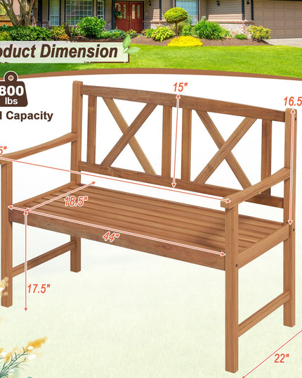 Giantex Outside Garden Bench Loveseat - 2-Person Acacia Wood Bench with Armrest