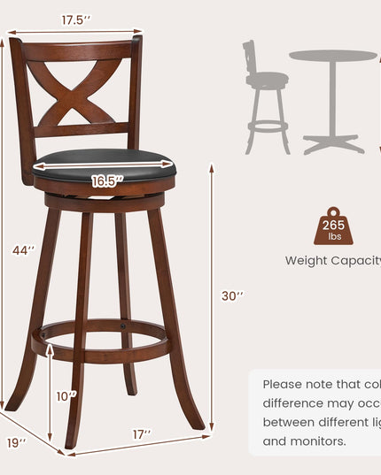 Giantex Swivel Bar Stools Set of 2, Farmhouse Wooden Barstools with Back