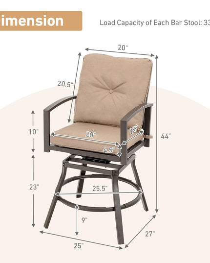 Giantex Set of 2 or 4 Patio Bar Chairs - Swivel Counter Height Bar Stool with Inclined Backrest