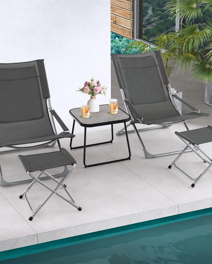 Giantex 5-Piece Patio Bistro Set, Folding Lounge Chairs with Footrest Stool & Side Table, Removable Cushion