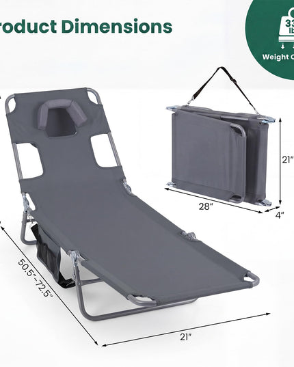 Giantex Folding Tanning Chair with Face Hole& 5-Position Adjustable Backrest (1/2)