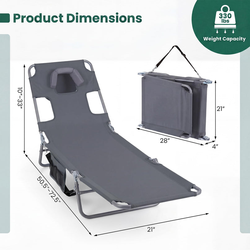 Giantex Folding Tanning Chair with Face Hole& 5-Position Adjustable Backrest (1/2)