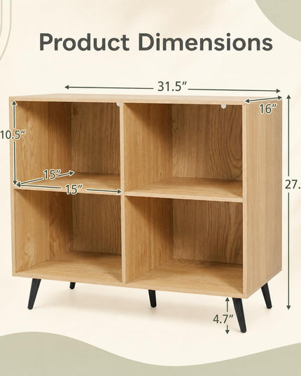 GIANTEX 4-Cube Bookshelf | 2-Tier Bookcase with Metal Legs