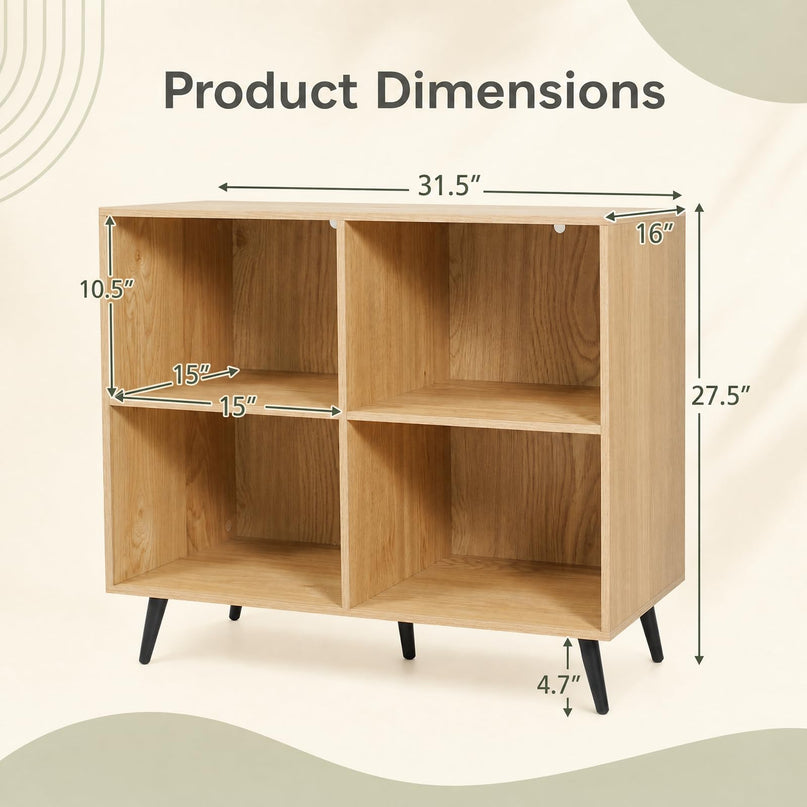 GIANTEX 4-Cube Bookshelf | 2-Tier Bookcase with Metal Legs
