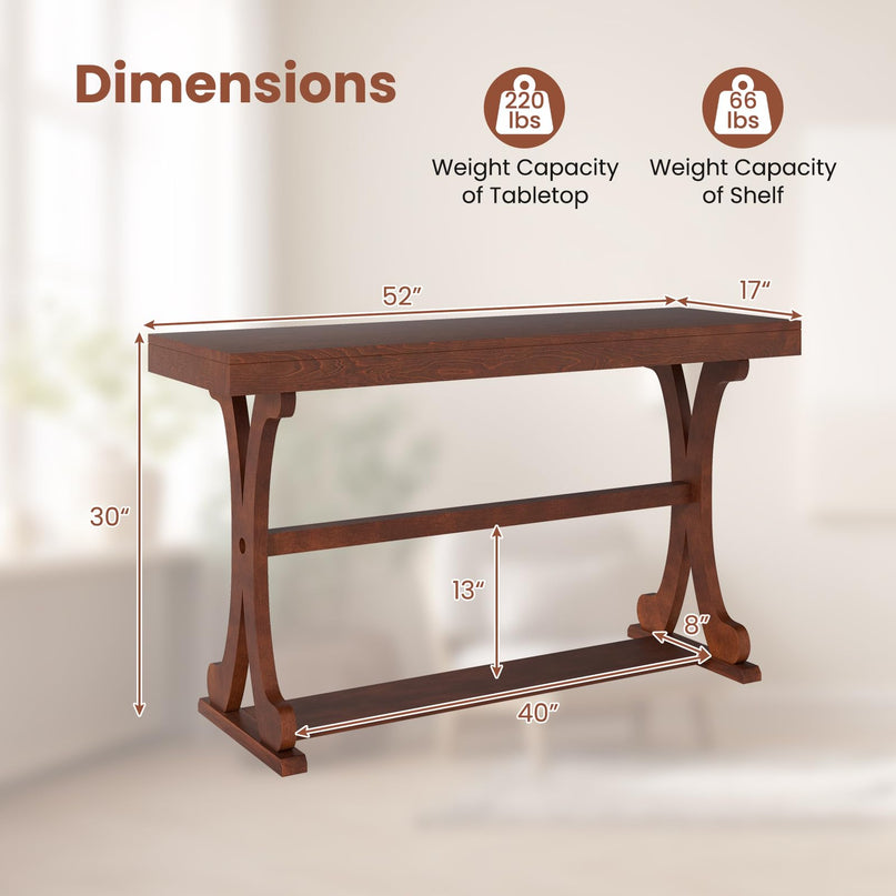 Giantex 52" Narrow Console Table Vintage Accent Entryway Table with Open Storage Shelf
