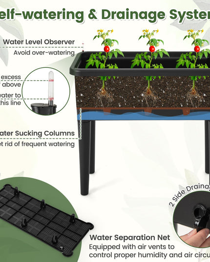 Giantex Raised Garden Bed with Climbing Trellis, Self-Watering Elevated Planter