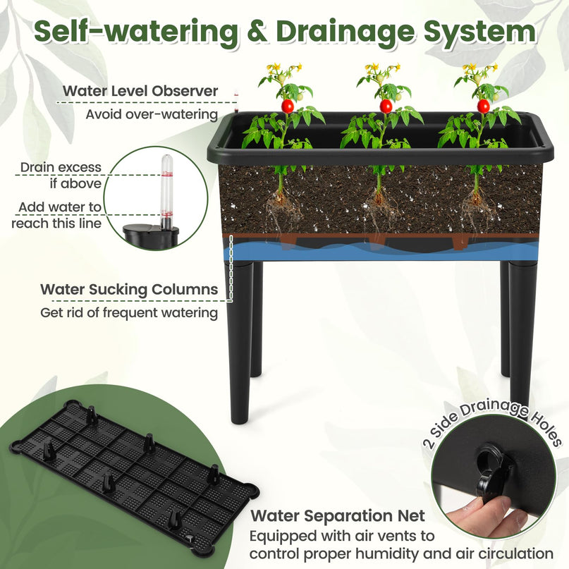 Giantex Raised Garden Bed with Climbing Trellis, Self-Watering Elevated Planter