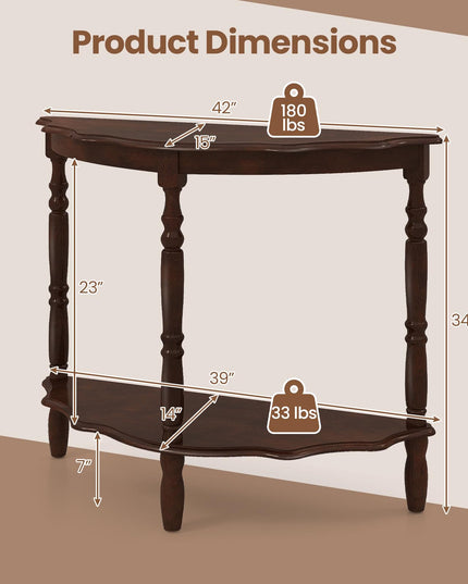 Giantex 42" Half Moon Console Table with Storage Shelf & Carved Rubber Wood Legs