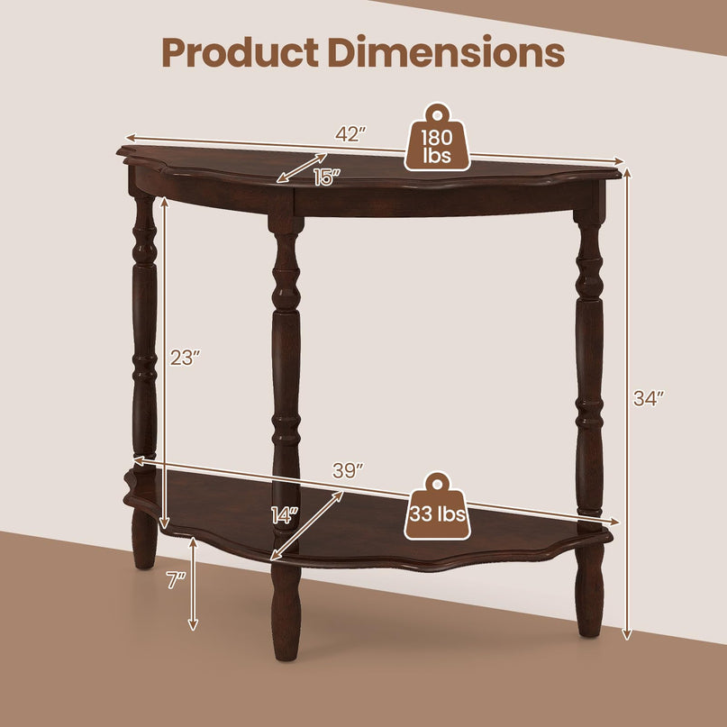 Giantex 42" Half Moon Console Table with Storage Shelf & Carved Rubber Wood Legs