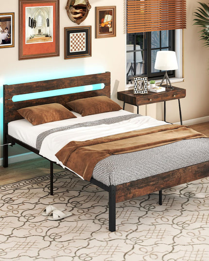 Giantex Full Size LED Bed Frame with Charging Station