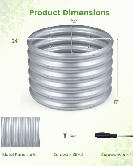 Giantex 2 x 2 x 1.5 FT Round Galvanized Raised Garden Bed with Open-Ended Base (1/2)