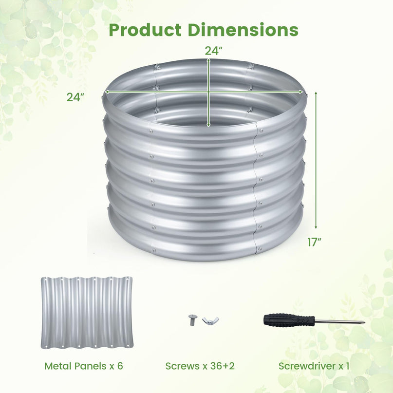 Giantex 2 x 2 x 1.5 FT Round Galvanized Raised Garden Bed with Open-Ended Base (1/2)
