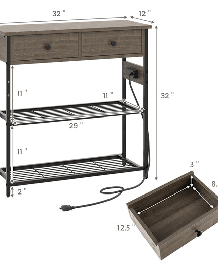 Giantex Console Table with Outlets - 3-Tier Entryway Table w/USB Ports, 2 Storage Drawers
