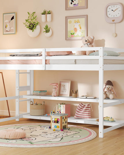 Giantex Twin Wooden Loft Bed with Full-Length Guardrails & Ladder