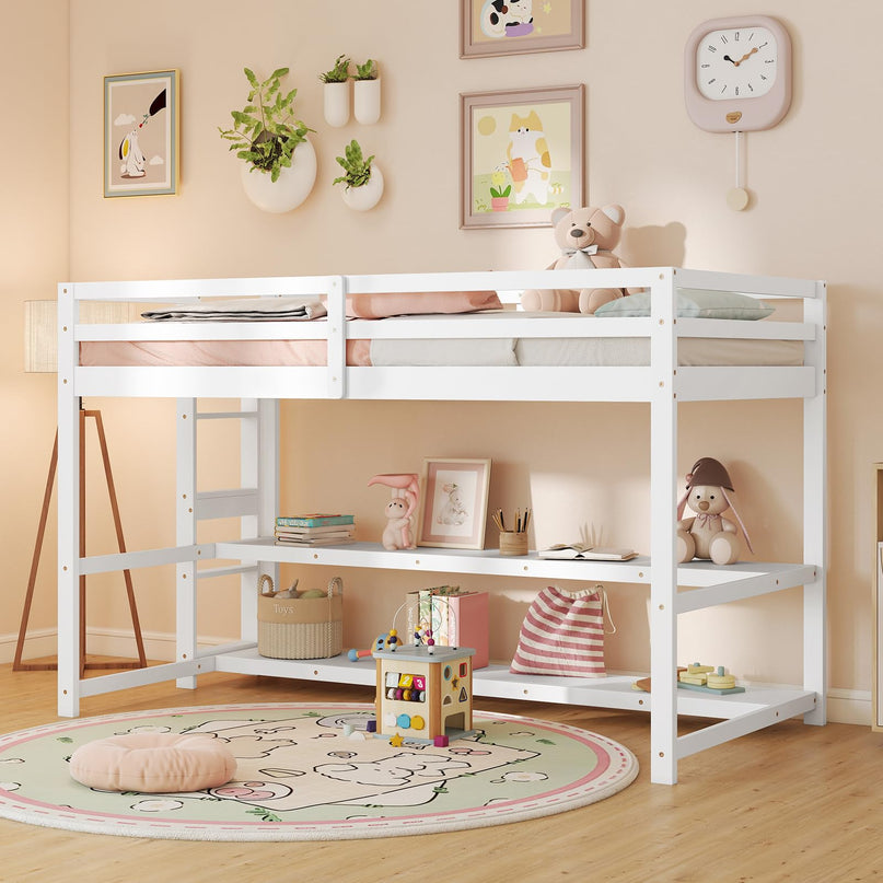 Giantex Twin Wooden Loft Bed with Full-Length Guardrails & Ladder
