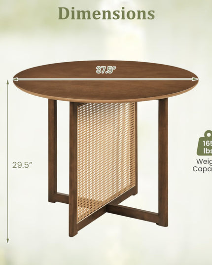 Giantex 37.5" Farmhouse Kitchen Table with Solid Rubberwood Pedestal & Rattan Base