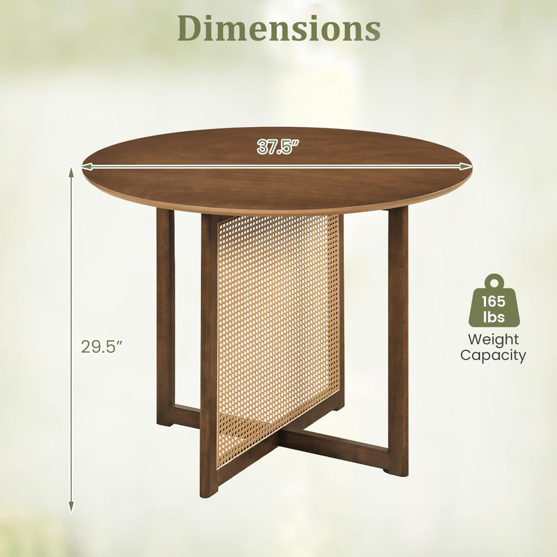 Table de cuisine de ferme Giantex de 95,2 cm avec pied en bois d'hévéa massif et base en rotin