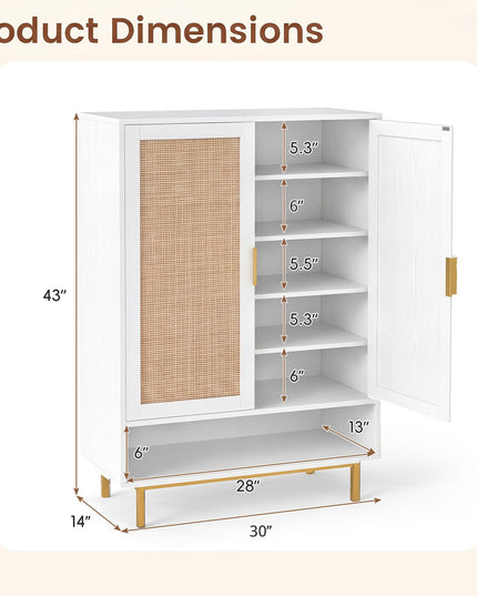GIANTEX 6-Tier Shoe Cabinet 43" Tall Shoe Rack Cabinet with Doors
