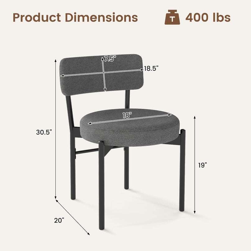 Giantex Boucle Dining Chairs Set of 2/4, Sherpa Upholstered Kitchen Chairs w/Curved Backrest, Padded Seat & Metal Legs