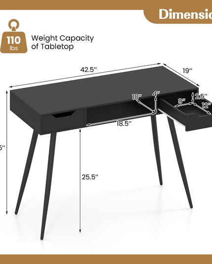 Giantex 42.5" Mid Century Modern Computer Desk with Drawers