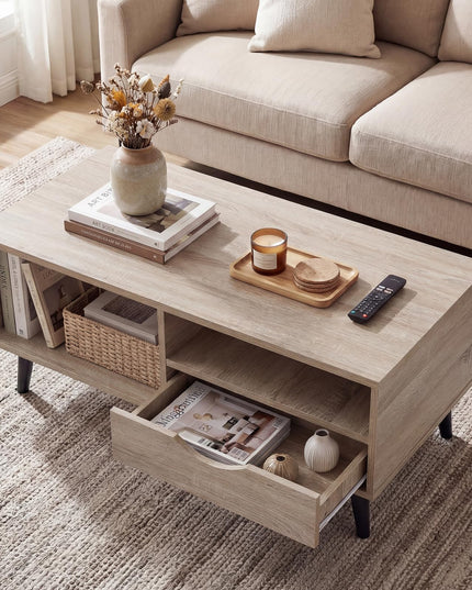 Table basse en bois Giantex avec tiroir de rangement, table de centre rustique de 36,5 pouces