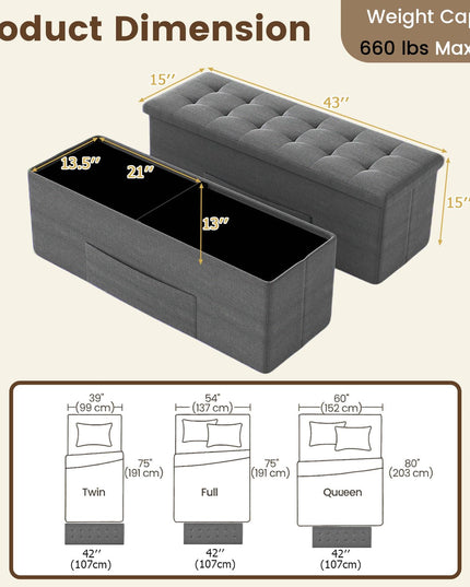 Giantex 43 Inches Folding Storage Ottoman Bench for Living Room